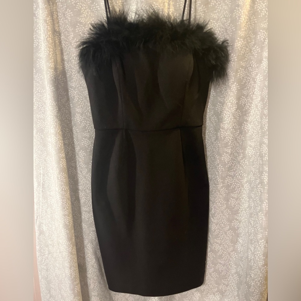 Feather black mini dress